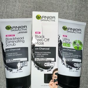 3 garnier skinactive charcoal mask scrub bundle new